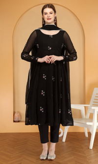 Bahe Kurtiz Black Georgette embroidary Anarkali Kurta and pant with Dupatta set