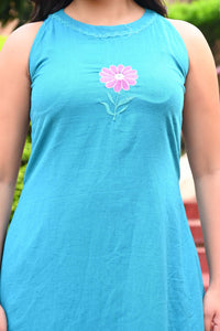 Bahe Kurtiz Blue Halter Neck Minimally Embroidered A Line Kurti Set with Palazzo for Women