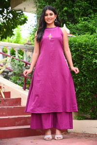 Bahe Kurtiz Halter Neck Minimally Embroidered A Line Kurti Set with Palazzo for Women