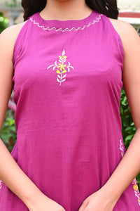 Bahe Kurtiz Halter Neck Minimally Embroidered A Line Kurti Set with Palazzo for Women