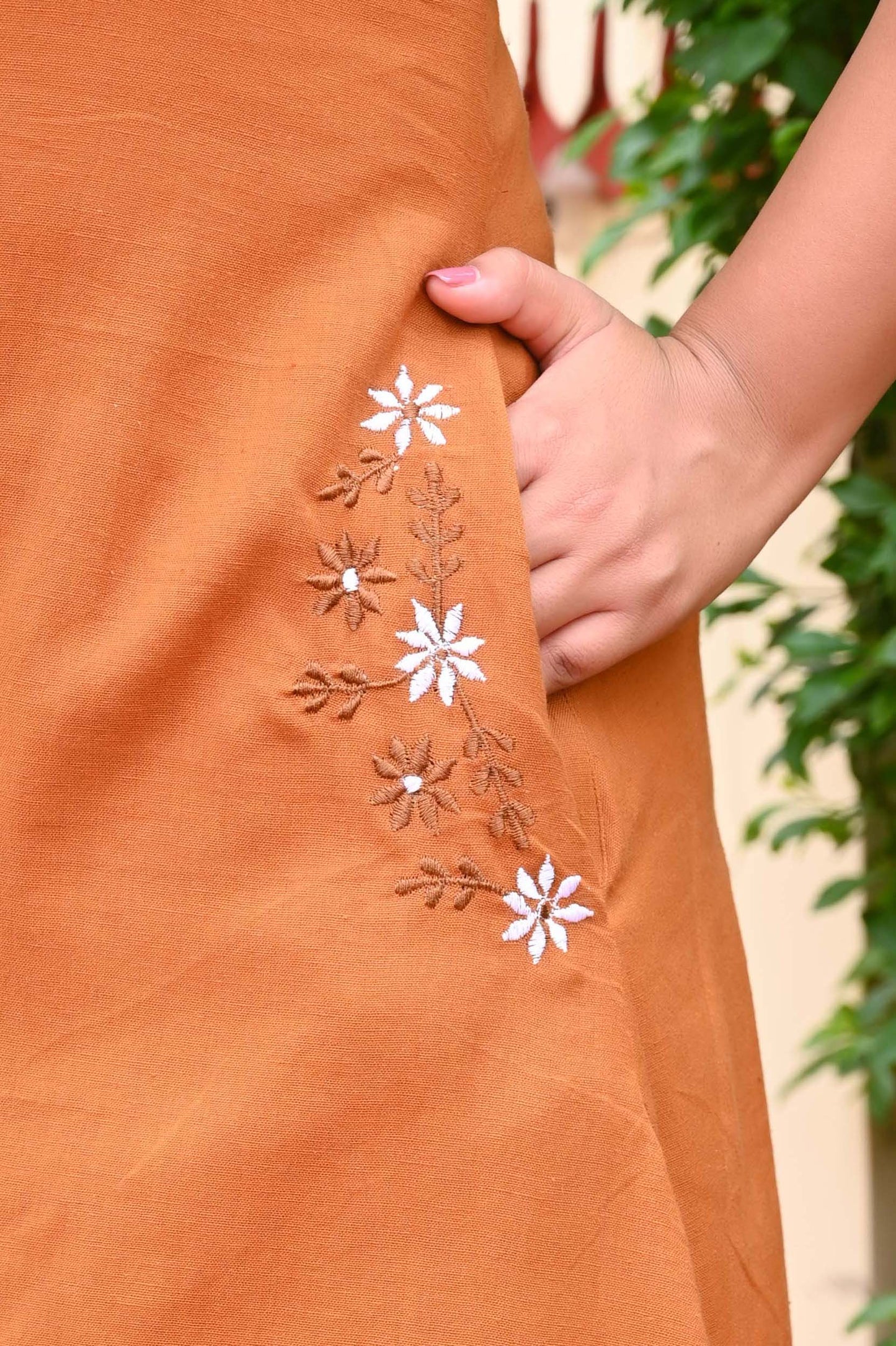 Bahe Kurtiz Mustard Halter Neck Minimally Embroidered A Line Kurti Set with Palazzo for Women