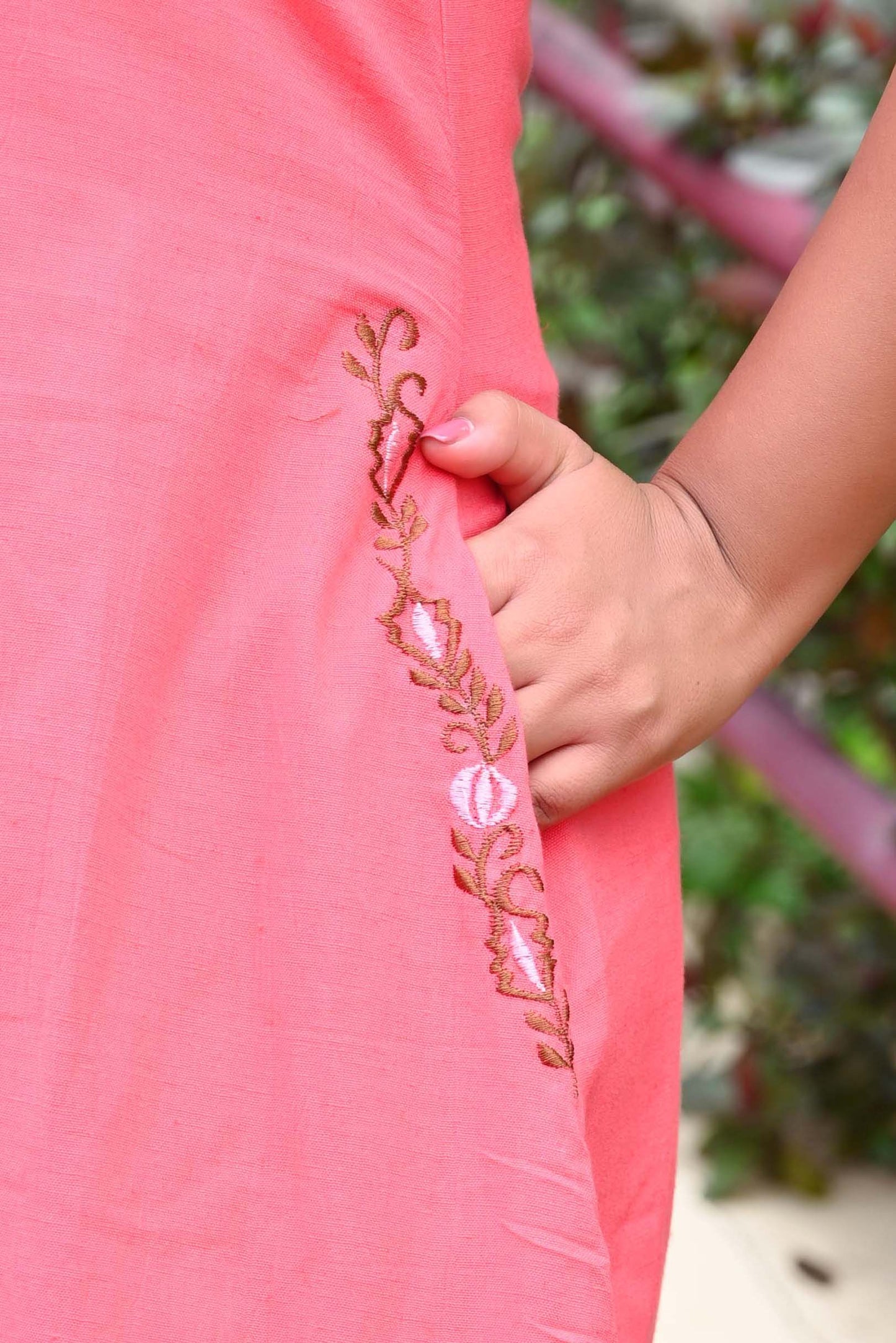 Bahe Kurtiz Light Pink Halter Neck Minimally Embroidered A Line Kurti Set with Palazzo for Women