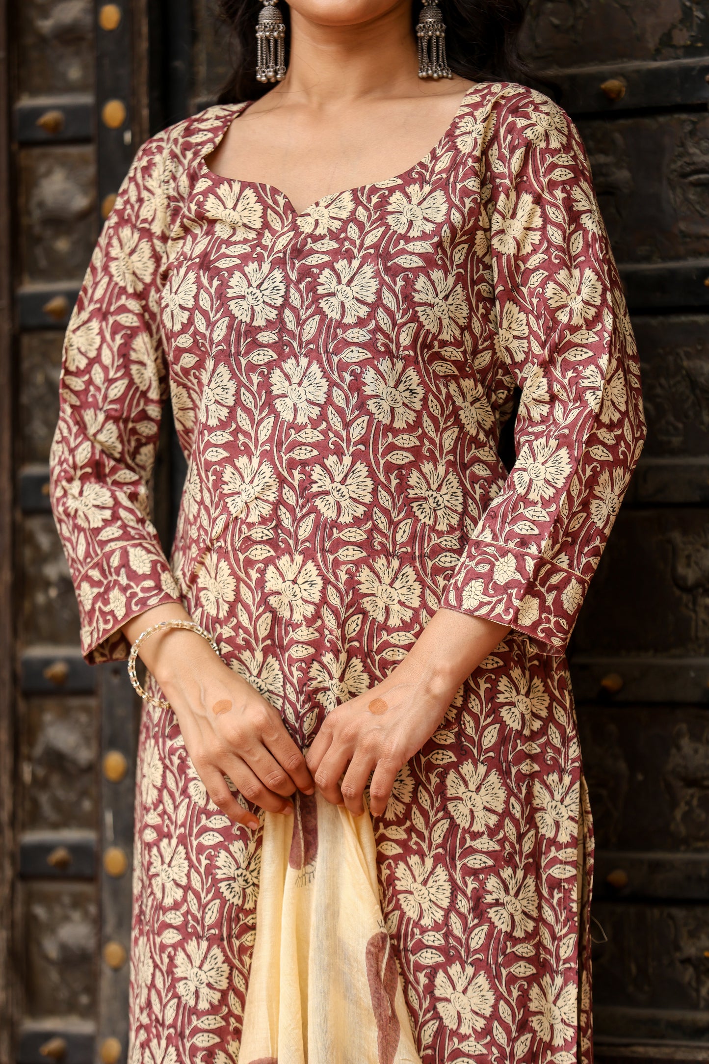 Bahe Kurtiz Handblock Printed brown Cotton Suit Set with Heritage kota doriya Dupatta for womens