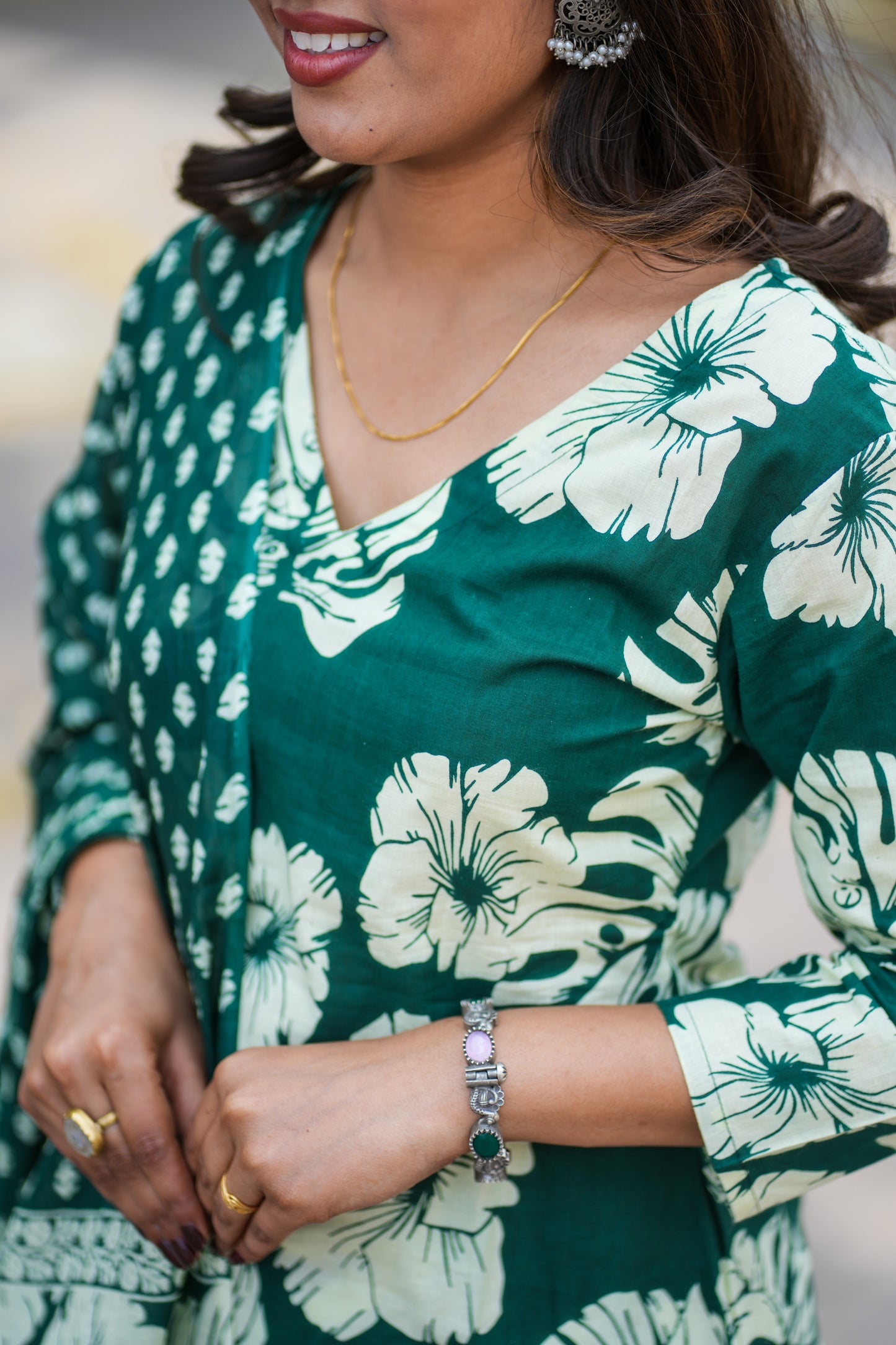 Bahe Kurtiz cotton handblock printed V neck straight Kurta and pant with Dupatta set