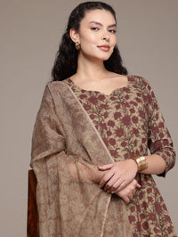 Bahe Kurtiz Pure Cotton Beige Hand Block Printed Kurta Pant Dupatta Set for Women