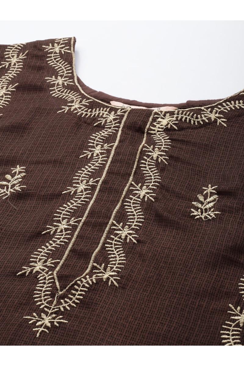 Bahe Kurtiz Coffee Pure Kota Doriya Kurta Pant Dupatta Set for Women