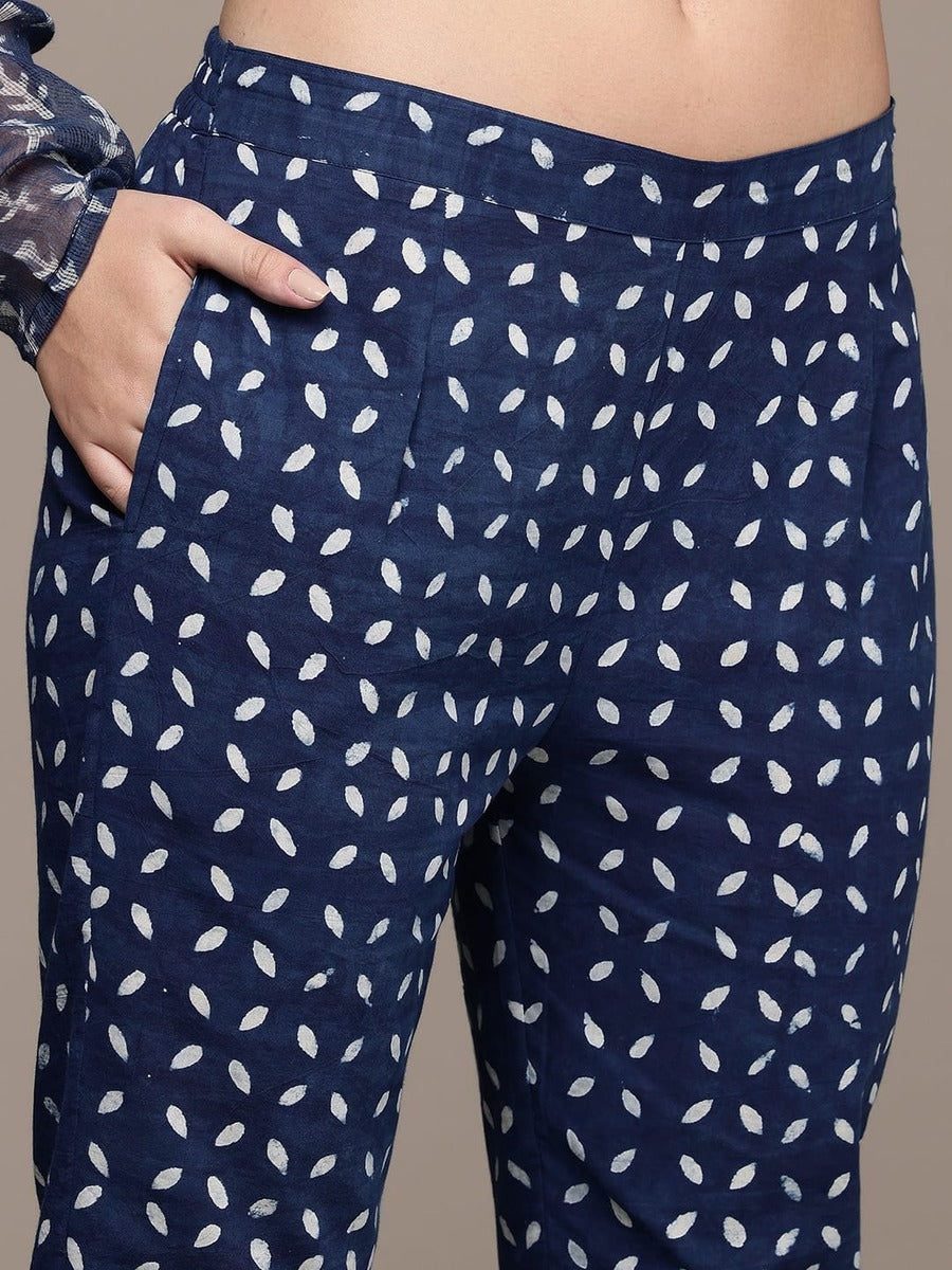 Bahe Kurtiz Pure Kota Doriya Indigo Hand Block Printed Kurta Pant Dupatta Set for Women