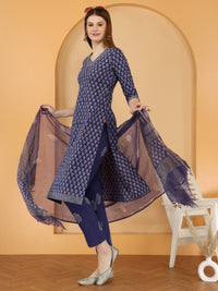Bahe Kurtiz cotton handblock printed straight Kurta and pant with Dupatta set