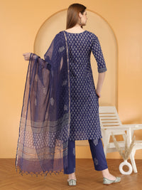 Bahe Kurtiz cotton handblock printed straight Kurta and pant with Dupatta set