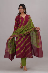 Bahe Kurtiz Pure Cotton tie & die kurta and pant with dupatta set set