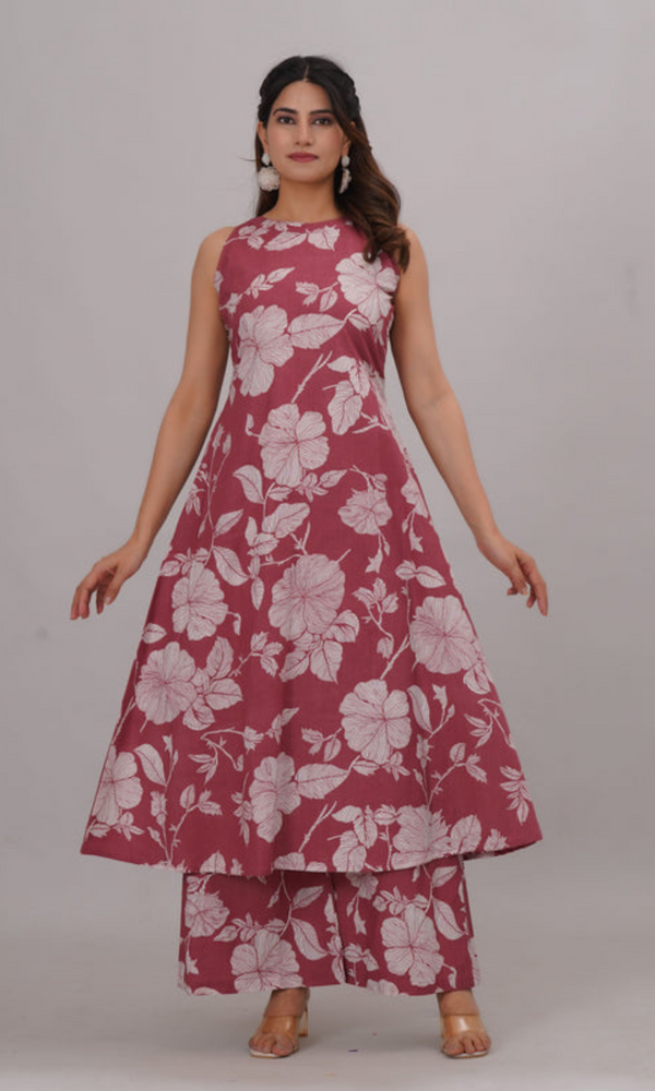 Bahe Kurtiz Pure Cotton halter neck sleeveless kurta with plazzo set