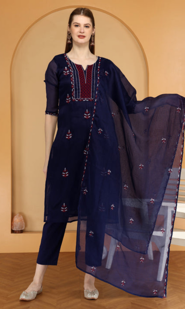Bahe Kurtiz Pure kota doriya embroidary kurta and pant with dupatta set