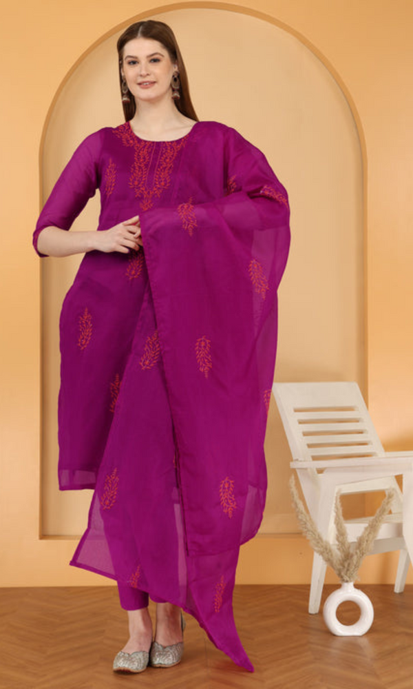 Bahe Kurtiz Pure kota doriya embroidary kurta and pant with dupatta set