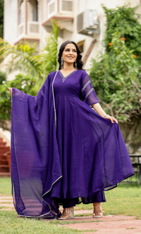 purple georgette embroidered anarkali suit for womens