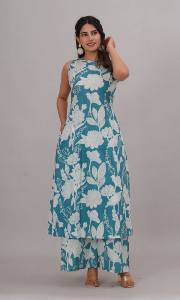 Bahe Kurtiz Pure Cotton halter neck sleeveless kurta with plazzo set