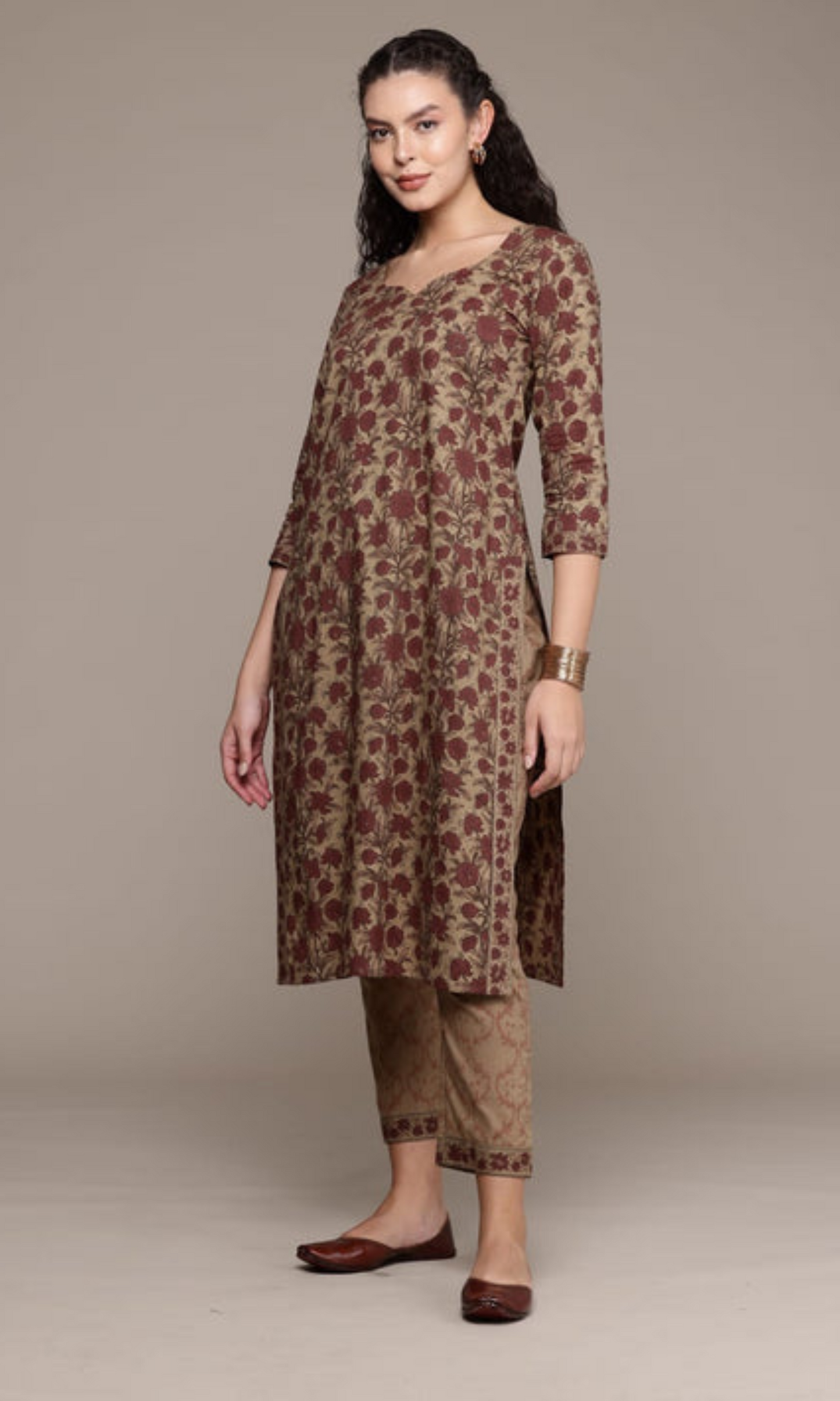 Bahe Kurtiz Pure Cotton Beige Hand Block Printed Kurta Pant Dupatta Set for Women