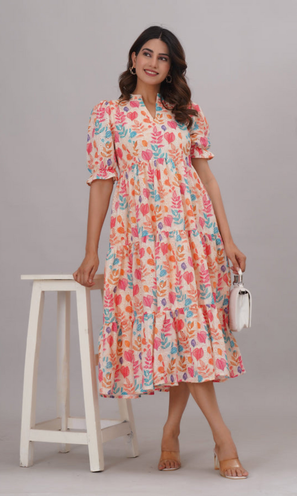 pure cotton schiffli digital printed short  dress