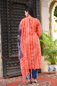 Bahe Kurtiz Multicolor Handblock Straight Kurta Set with Kotadoria Dupatta for Women
