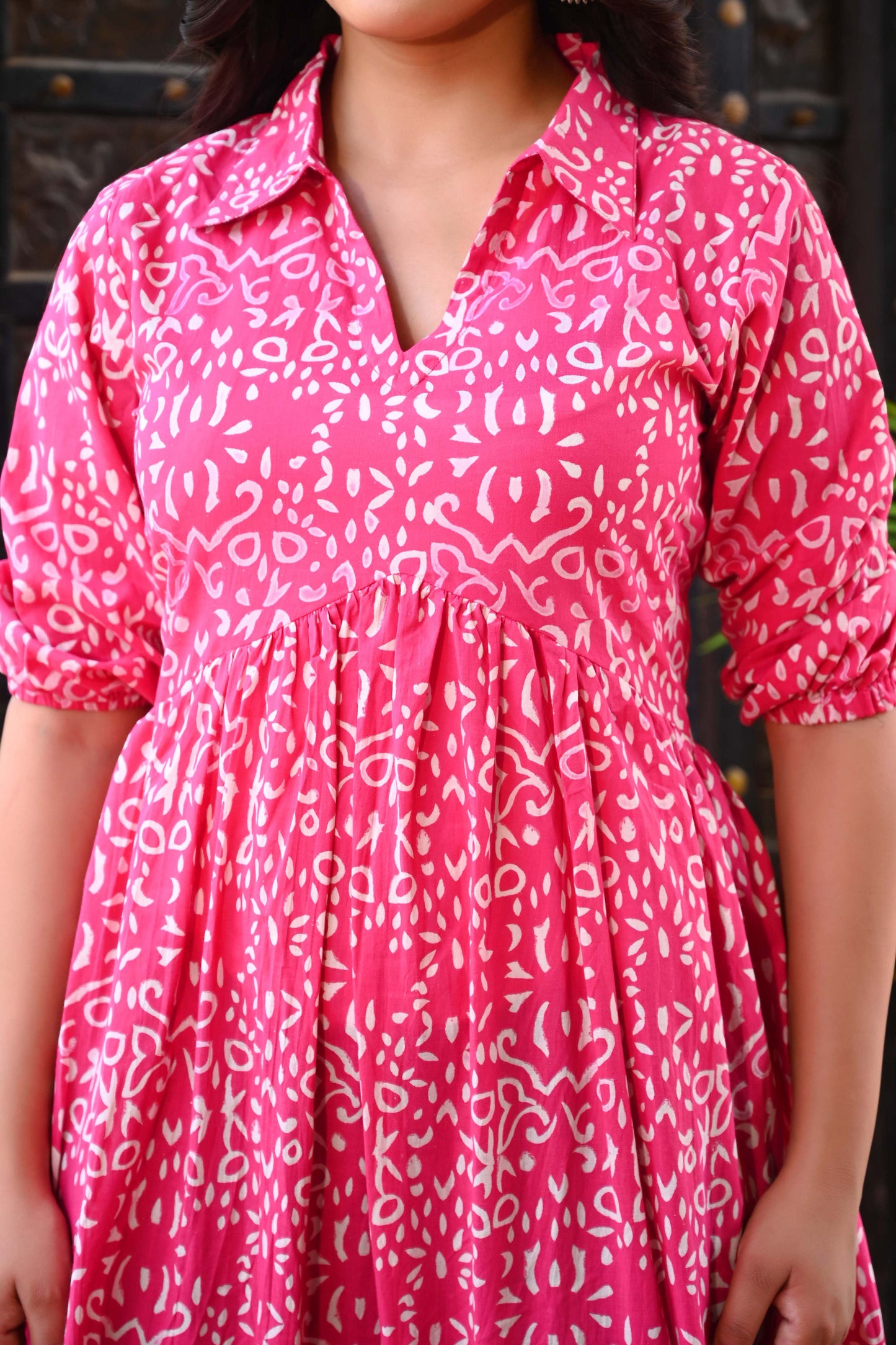 Bahe Kurtiz Pink Handblock Printed Flared Maxi Dress for Women