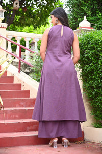 Bahe Kurtiz Purple Halter Neck Minimally Embroidered A Line Kurti Set with Palazzo for Women