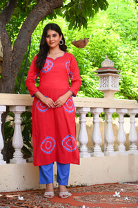 Bahe Kurtiz Straight Kurta Set with Contrasting Tie-Dye Patterns and Cotton Dupatta for Women