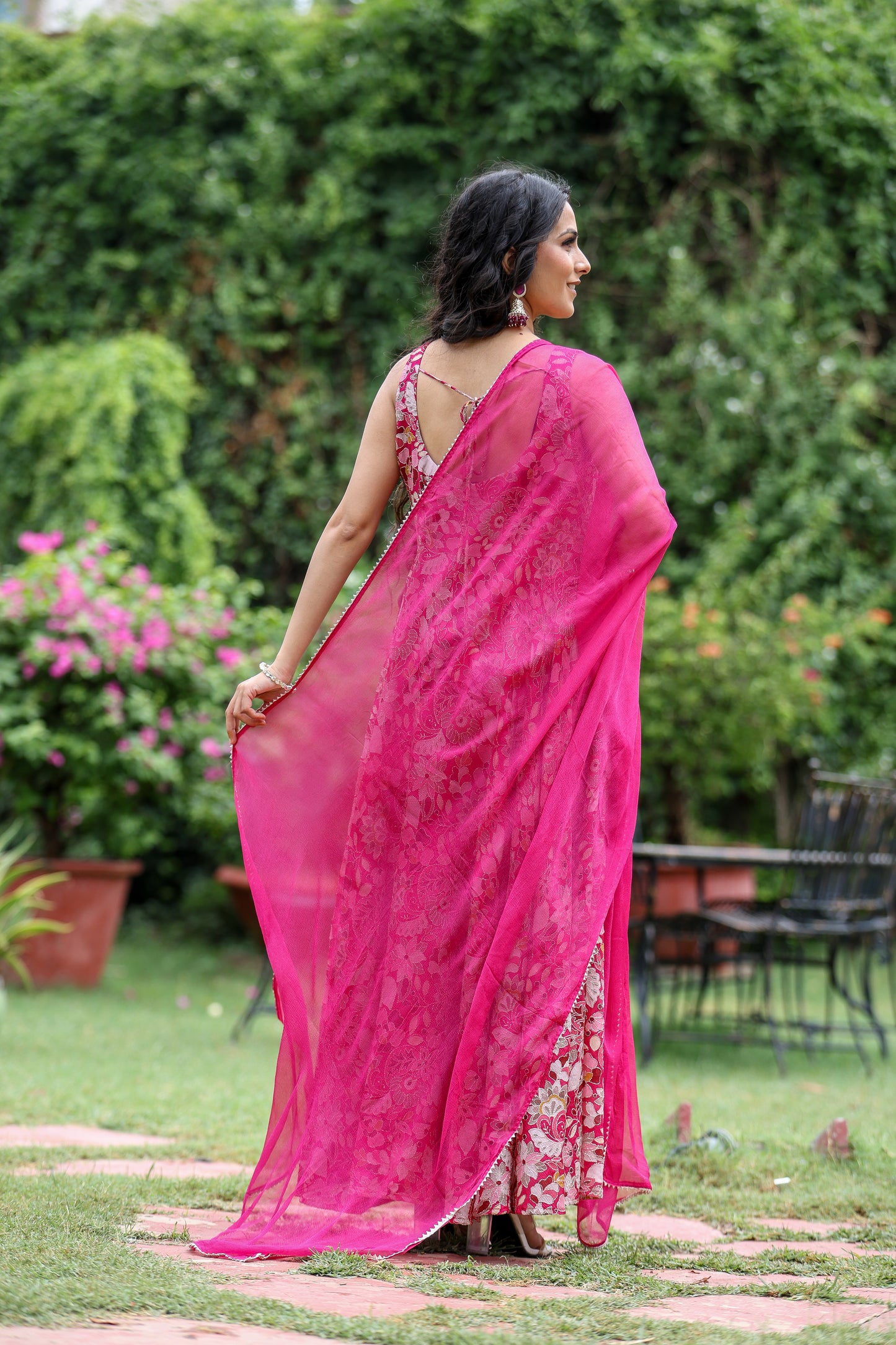 Magenta Georgette  silk embroidered  Anarkali Set for womens