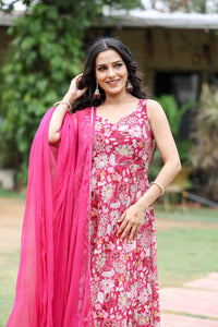 Magenta Georgette  silk embroidered  Anarkali Set for womens