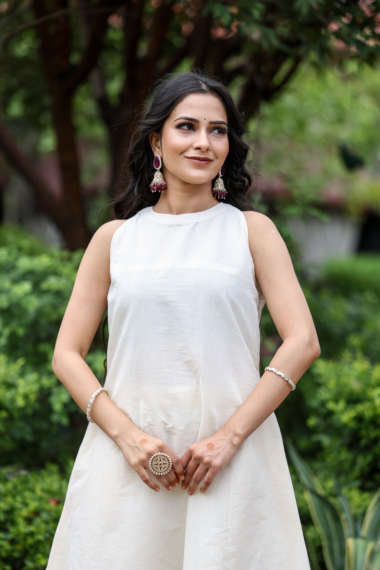 Off-White Cotton A-Line Kurta with Palazzo