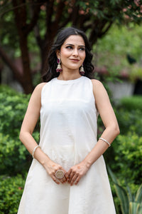 Off-White Cotton A-Line Kurta with Palazzo