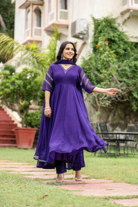 purple georgette embroidered anarkali suit for womens