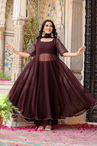 Designer Chocolate Brown Flared Kurta Set for womens
