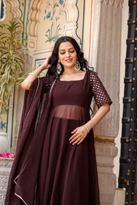 Designer Chocolate Brown Flared Kurta Set for womens