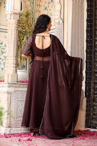 Designer Chocolate Brown Flared Kurta Set for womens