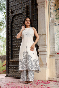 Off-White Cotton A-Line Kurta with Palazzo