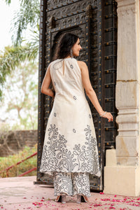 Off-White Cotton A-Line Kurta with Palazzo
