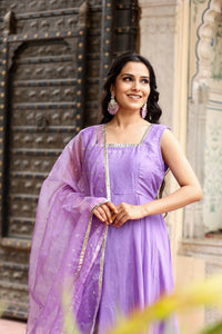 Lavender Georgette  handwork  with fully flared gotta lace  Anarkali Suit  for womens