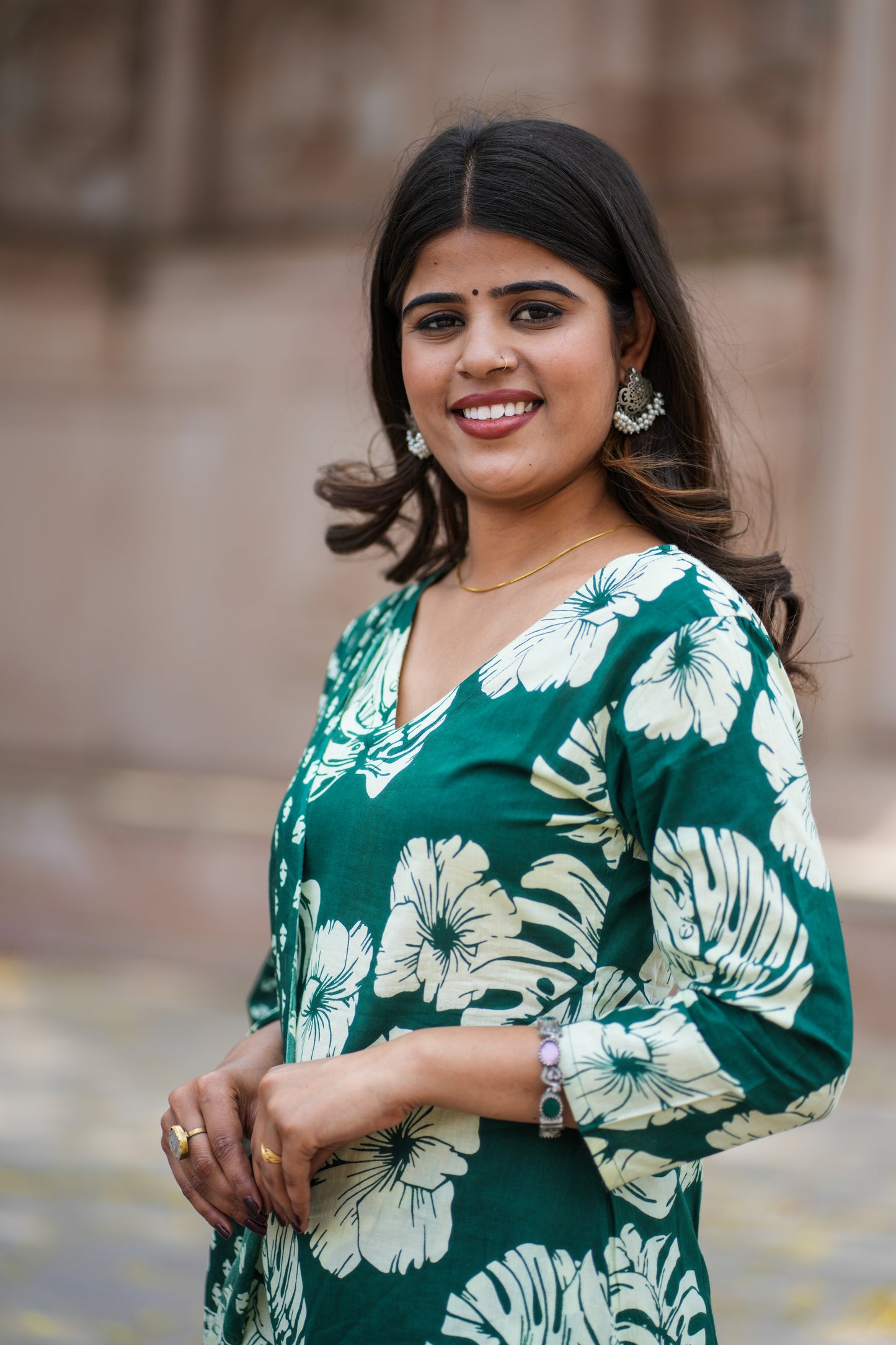 Bahe Kurtiz cotton handblock printed V neck straight Kurta and pant with Dupatta set