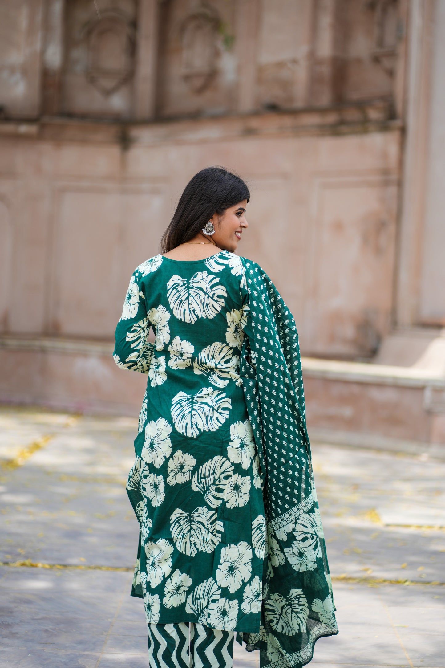 Bahe Kurtiz cotton handblock printed V neck straight Kurta and pant with Dupatta set