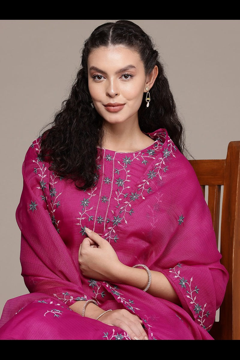 Bahe Kurtiz Pink Pure Kota Doriya Kurta Pant Dupatta Set for Women