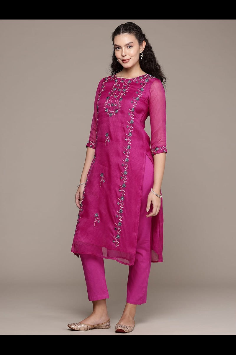 Bahe Kurtiz Pink Pure Kota Doriya Kurta Pant Dupatta Set for Women