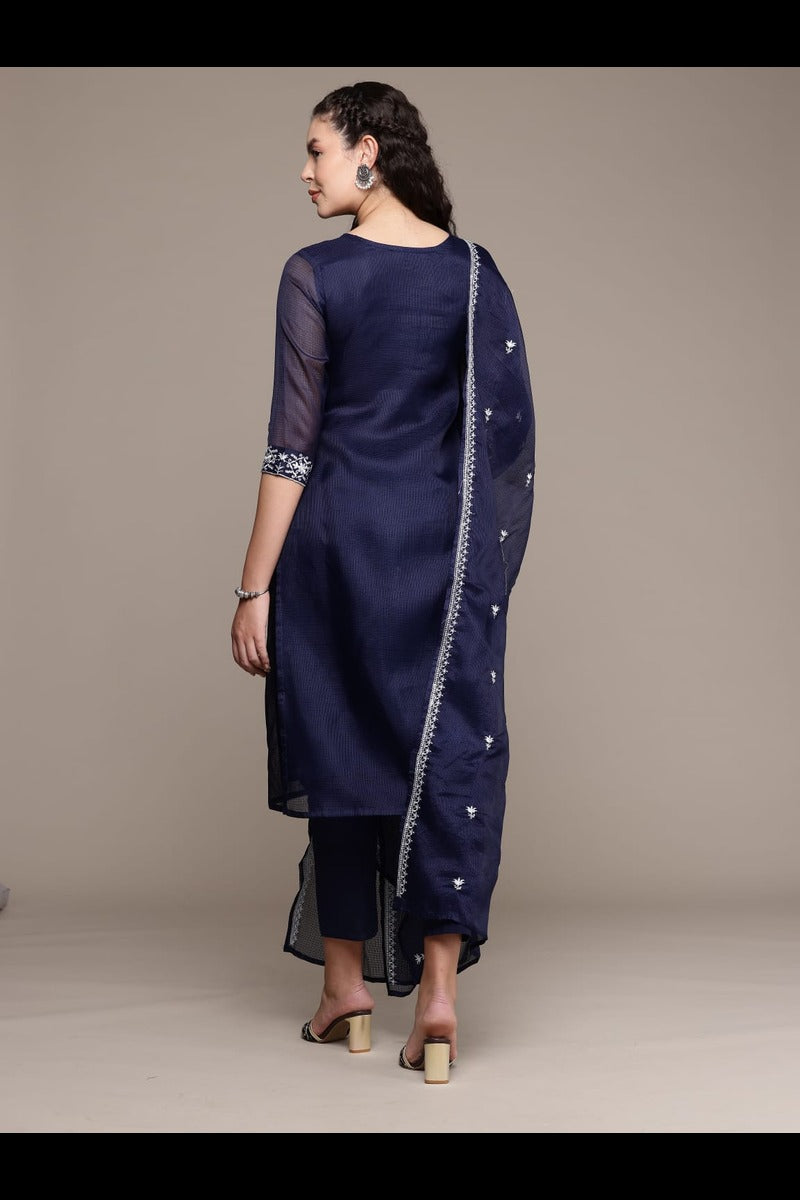 Bahe Kurtiz Blue Pure Kota Doriya Kurta Pant Dupatta Set for Women