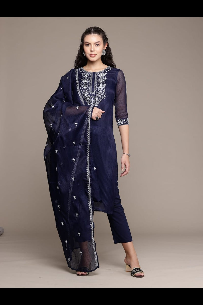 Bahe Kurtiz Blue Pure Kota Doriya Kurta Pant Dupatta Set for Women