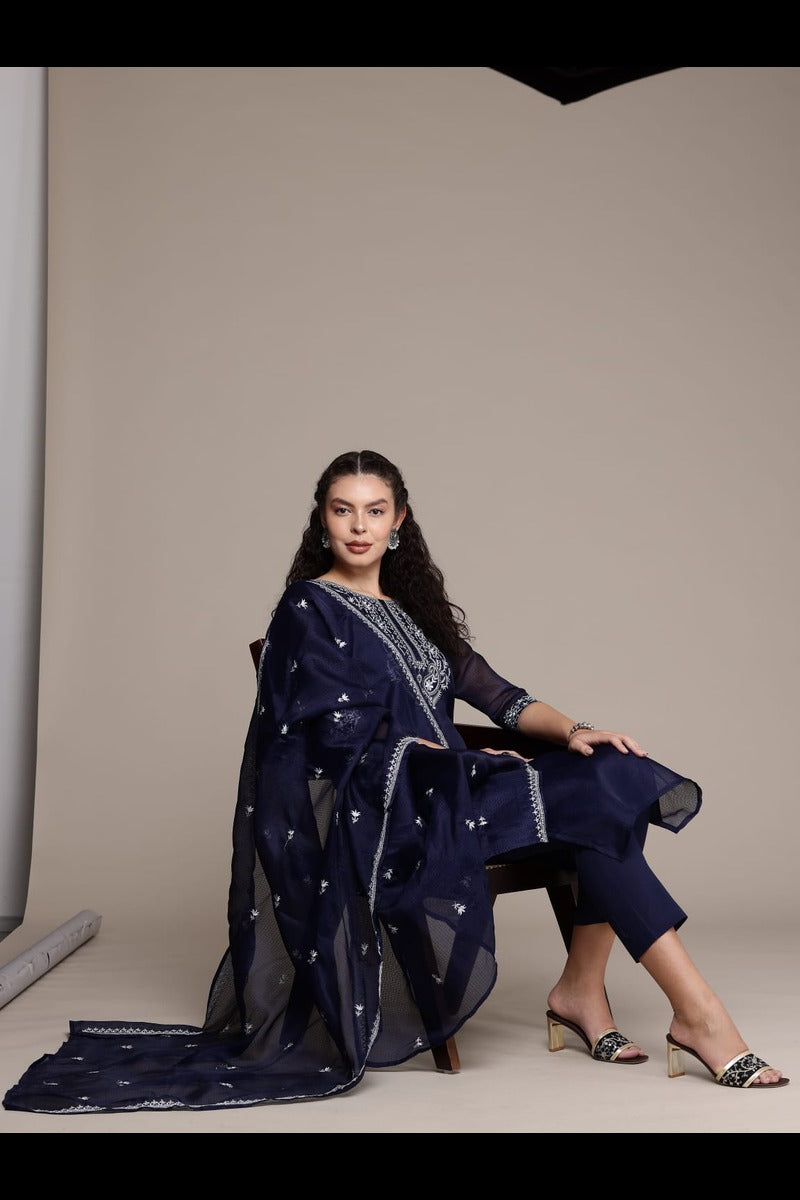 Bahe Kurtiz Blue Pure Kota Doriya Kurta Pant Dupatta Set for Women