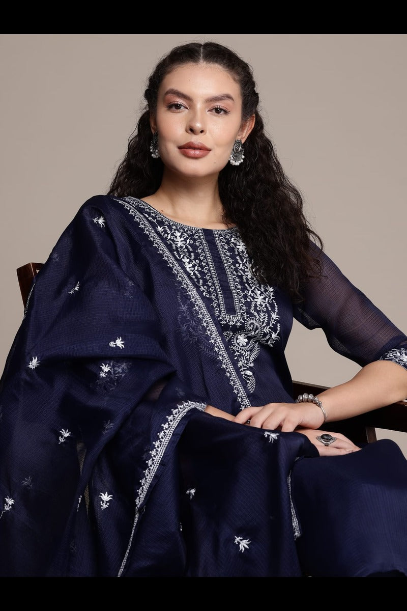 Bahe Kurtiz Blue Pure Kota Doriya Kurta Pant Dupatta Set for Women