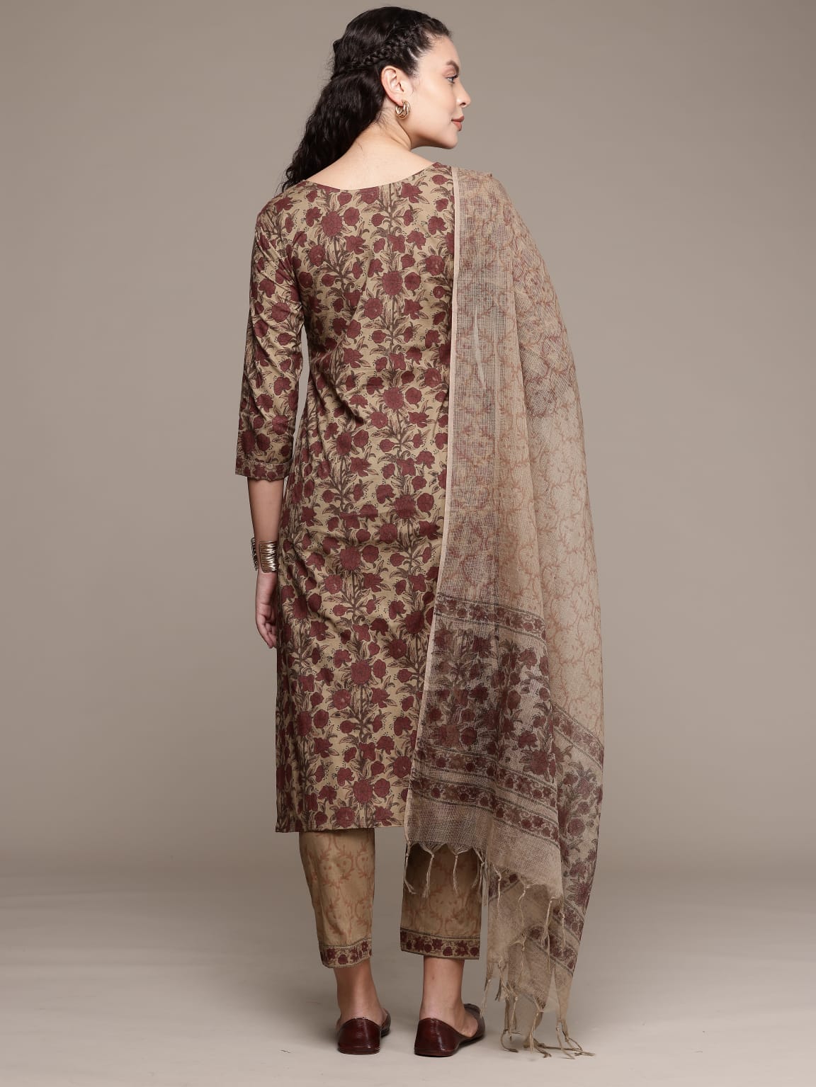 Bahe Kurtiz Pure Cotton Beige Hand Block Printed Kurta Pant Dupatta Set for Women