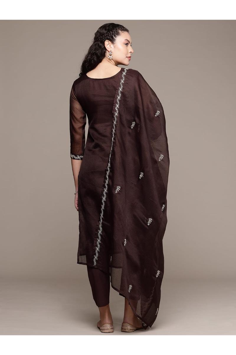 Bahe Kurtiz Coffee Pure Kota Doriya Kurta Pant Dupatta Set for Women
