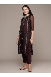 Bahe Kurtiz Coffee Pure Kota Doriya Kurta Pant Dupatta Set for Women
