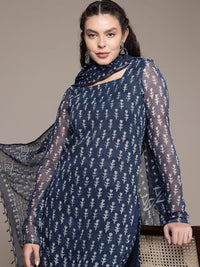 Bahe Kurtiz Pure Kota Doriya Indigo Hand Block Printed Kurta Pant Dupatta Set for Women