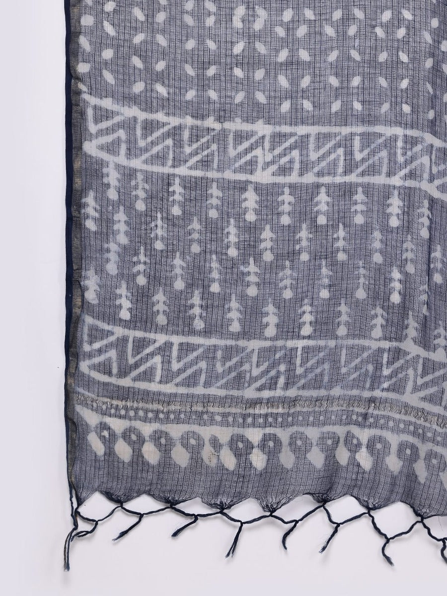 Bahe Kurtiz Pure Kota Doriya Indigo Hand Block Printed Kurta Pant Dupatta Set for Women
