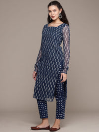 Bahe Kurtiz Pure Kota Doriya Indigo Hand Block Printed Kurta Pant Dupatta Set for Women
